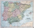 Antique Map of Spain and Portugal Royalty Free Stock Photo