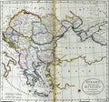 Antique map of Turkey in Europe and Hungary