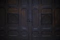 Antique massive dark doors outside - symmetrical view