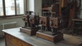 Antique Mechanical Devices in a Vintage Workshop Royalty Free Stock Photo
