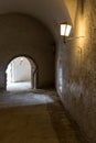 Antique medieval stone arch inside the castle Royalty Free Stock Photo