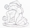 Antique men wrestling within Olimpic Games in a vintage book
