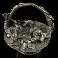 Antique metal figurine in the form of a basket with flowers