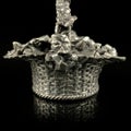 Antique metal figurine in the form of a basket with flowers