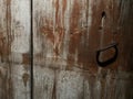 antique metal handle on door. prison old wooden door