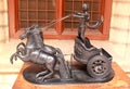 Antique metal horse cart rider idol in the palace of bangalore.