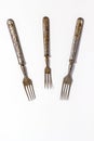 Antique metal rusty fork on a white background Royalty Free Stock Photo