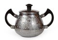 Antique metal sugar bowl with patterns on a white background. Royalty Free Stock Photo