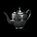 Antique metal teapot. silver tea service. Royalty Free Stock Photo
