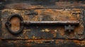 Vintage key displayed on a rustic wooden background. antique charm, historic accessory, home decor concept. aesthetic