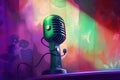 Antique microphone on colorful background. Generative AI