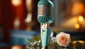 Antique microphone on metallic table, broadcasting elegance in old fashioned style generated by AI