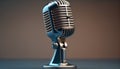 Antique microphone on shiny metallic stand Close up ,generative AI