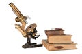Antique microscope with closed books Royalty Free Stock Photo