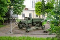 Antique military car and metal Gun - howitzer from World War 2 Royalty Free Stock Photo