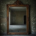 An antique mirror in an abandoned room reflects emptiness and the past. Royalty Free Stock Photo