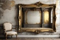 Antique Mirror with Intricate Gold Frame in Rustic Style Reflecting a Vintage Room\'s Decor