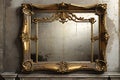 Antique Mirror with Intricate Gold Frame in Rustic Style Reflecting a Vintage Room\'s Decor