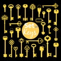 Antique and modern gold keys set Royalty Free Stock Photo