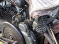 Antique motorcycle engine close up detail background Royalty Free Stock Photo
