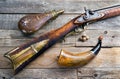 Antique Mountain Man Rifle and Powder flasks Royalty Free Stock Photo