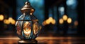 Antique muslim lantern in isolation against a brown grey backdrop, ramadan and eid wallpaper
