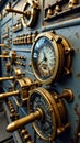 Antique nautical controls on historical ship console with brass gauges and levers Royalty Free Stock Photo