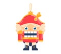 Antique nutcracker toy drummer soldier with a big tooth and opened mouth vector illustration isolated on white Royalty Free Stock Photo