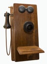 Antique Oak Wall Telephone Isolated Royalty Free Stock Photo