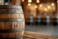 Antique oak whisky barrel with unique markings for rustic decor or bar display Royalty Free Stock Photo
