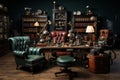 Antique Office Furniture on Black background Royalty Free Stock Photo