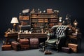 Antique Office Furniture on Black background Royalty Free Stock Photo