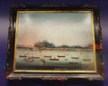 1860 Antique Oil Painting Bamboo Town Village Architecture Whampoa Huangpu China Sketch Art Old Coastline Landscape Drawing