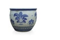 Antique and old blue and white large ceramic pot on white background, vintage, object, gift, decor, copy space Royalty Free Stock Photo