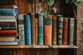 Antique old books on wooden shelf. Vintage literature. AI Generated Royalty Free Stock Photo