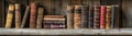 Antique old books on wooden shelf. Vintage literature. AI Generated Royalty Free Stock Photo