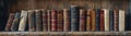 Antique old books on wooden shelf. Vintage literature. AI Generated Royalty Free Stock Photo