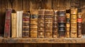 Antique old books on wooden shelf. Vintage literature. AI Generated Royalty Free Stock Photo