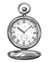 Mechanical classic pocket watch. Antique old clock. Vintage sketch vector illustration Royalty Free Stock Photo