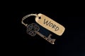 Antique old key with WORD tag on black background Royalty Free Stock Photo