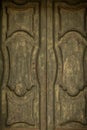 Antique olive green wooden hand decorated gate door texture background