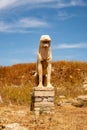 Antique one stone guardian lion on DELOS Island, Greece, Remains of the original sculpture