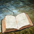 Antique open book on cracked surface