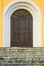 Antique ornate wooden church doorway Royalty Free Stock Photo