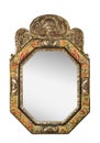 Antique oval mirror with tapestry frame isolated on white