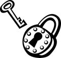 Antique padlock and key vector illustration Royalty Free Stock Photo