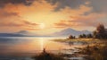 Antique Painting Of A Serene Lake With Striking Brush Strokes Royalty Free Stock Photo