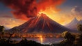 Antique Painting Of Volcano Eruption: Detailed Fantasy Art