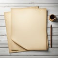 Antique Paper old yellowed sheet of paper on a wooden background. Vintage test form Royalty Free Stock Photo