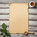 Antique Paper old yellowed sheet of paper on a wooden background. Vintage test form Royalty Free Stock Photo